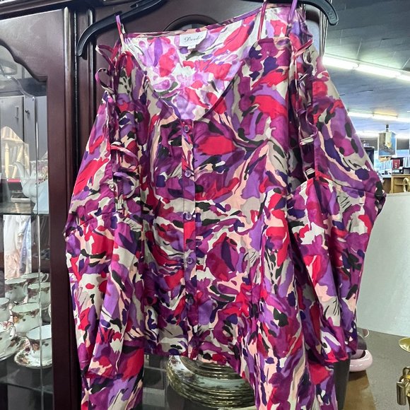 Loose Flowy Button Up Blouse with Cutout Sleeves by Devlin - Picture 1 of 5